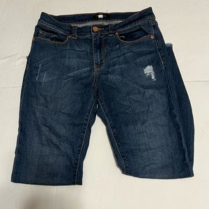 Halogen Womens Ripped Flare Crop Cut Off Jeans Blue Size 27.